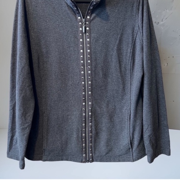 JM Collection Ladies M Grey Zip-Up Jacket With Embellishments - Picture 9 of 13